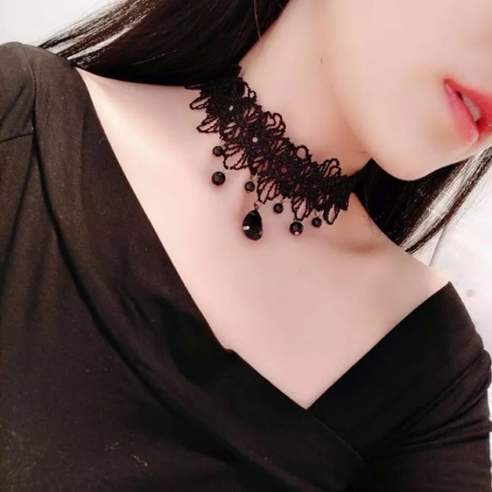 Choker Vampires Gothic Green Satin Rose Crochet Costume Lace Accessories